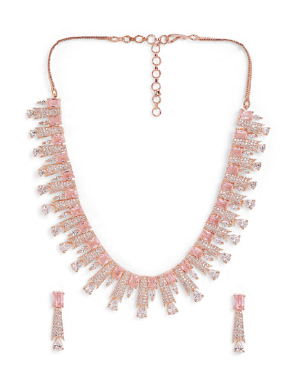 Statement Pattern Rosegold Finest Necklace with AD Drop Elegance Jewellery Set