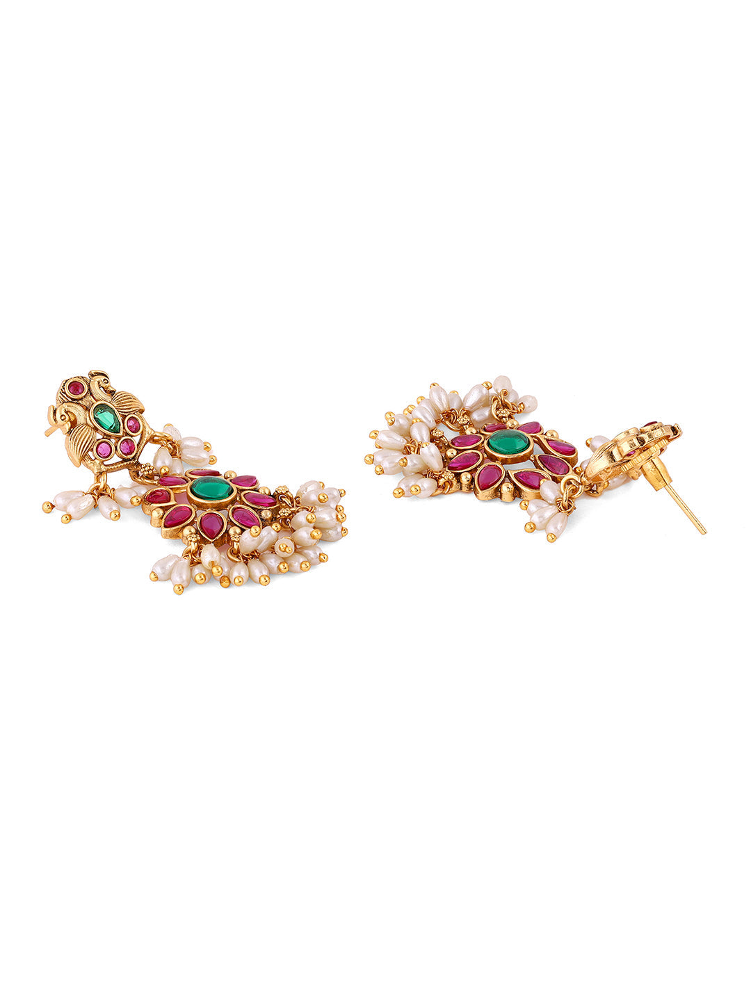 Twin Peacock multicolor Floral Pattern Gold Plated Attigai Necklace with Drop Earrings Jewellery Set