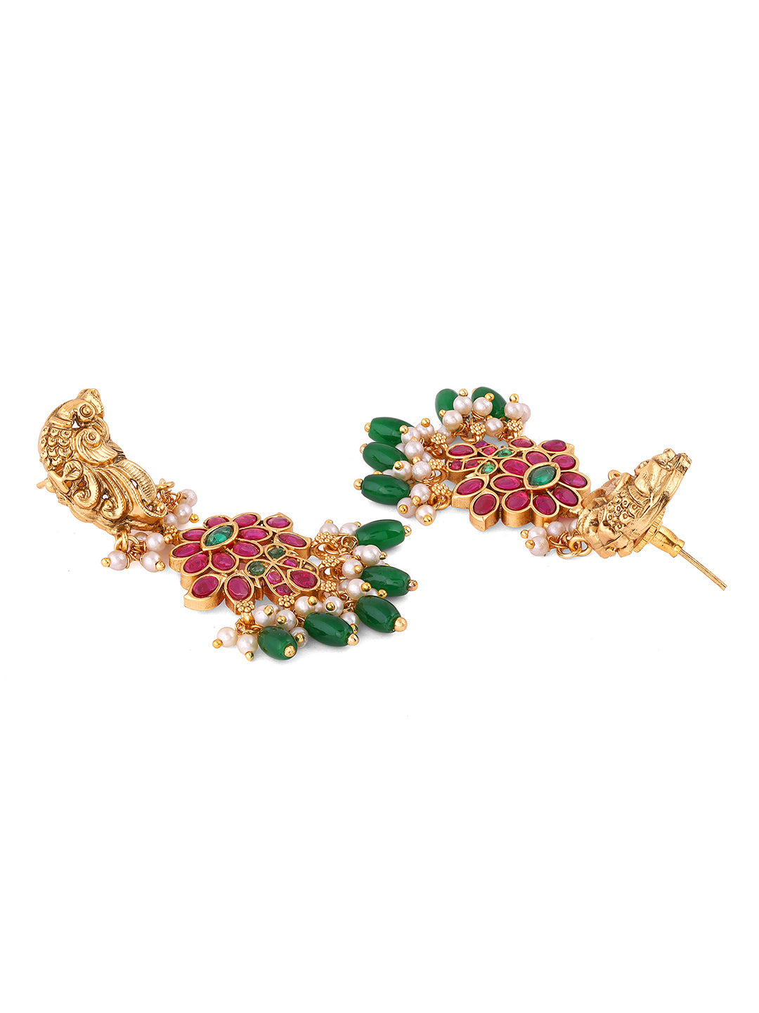 Peacock Ruby Attigai Necklace Floral Pattern with Drop Earrings Jewellery Set