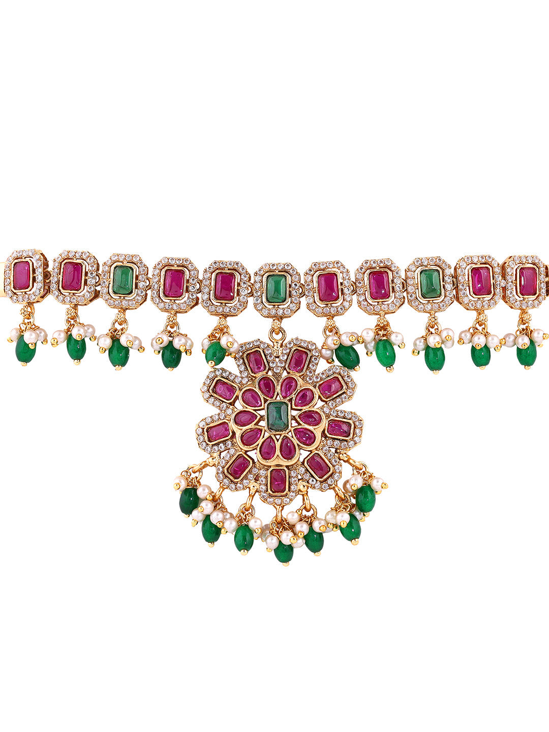 Multi-color Stoned Blooming Elegance Necklace with Drop Earrings Jewellery Set