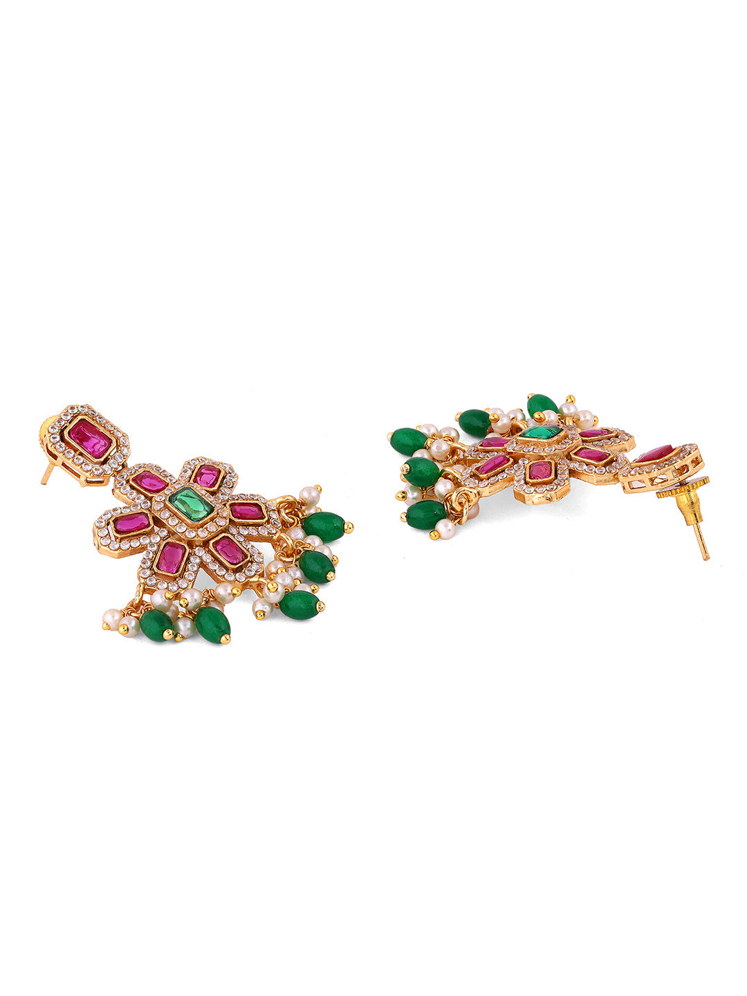 Multi-color Stoned Blooming Elegance Necklace with Drop Earrings Jewellery Set