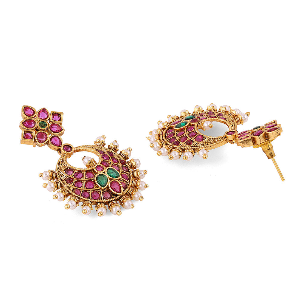 Temple Elegance Chandbali Design Attigai Necklace Gold Plated Earrings Jewellery Set
