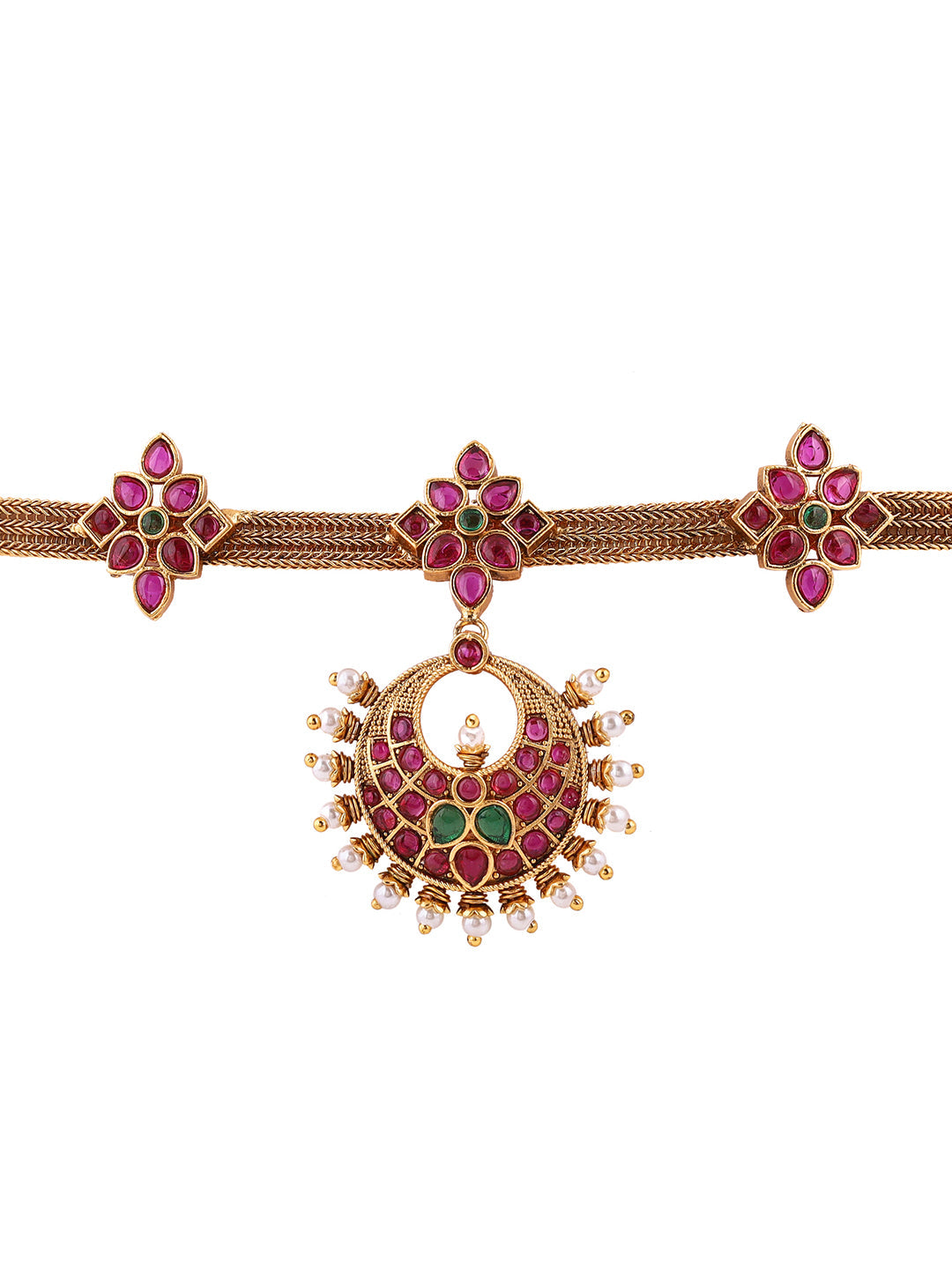 Temple Elegance Chandbali Design Attigai Necklace Gold Plated Earrings Jewellery Set