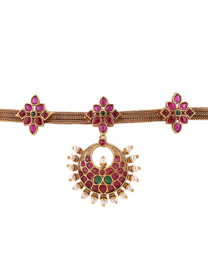Temple Elegance Chandbali Design Attigai Necklace Gold Plated Earrings Jewellery Set