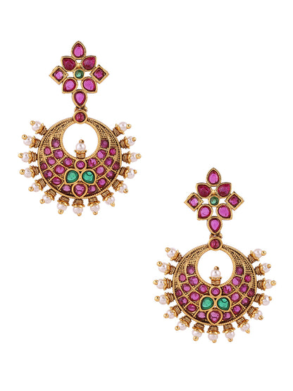 Temple Elegance Chandbali Design Attigai Necklace Gold Plated Earrings Jewellery Set