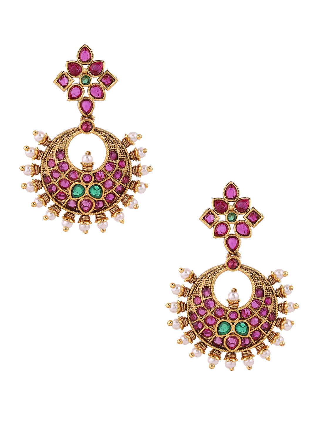 Temple Elegance Chandbali Design Attigai Necklace Gold Plated Earrings Jewellery Set