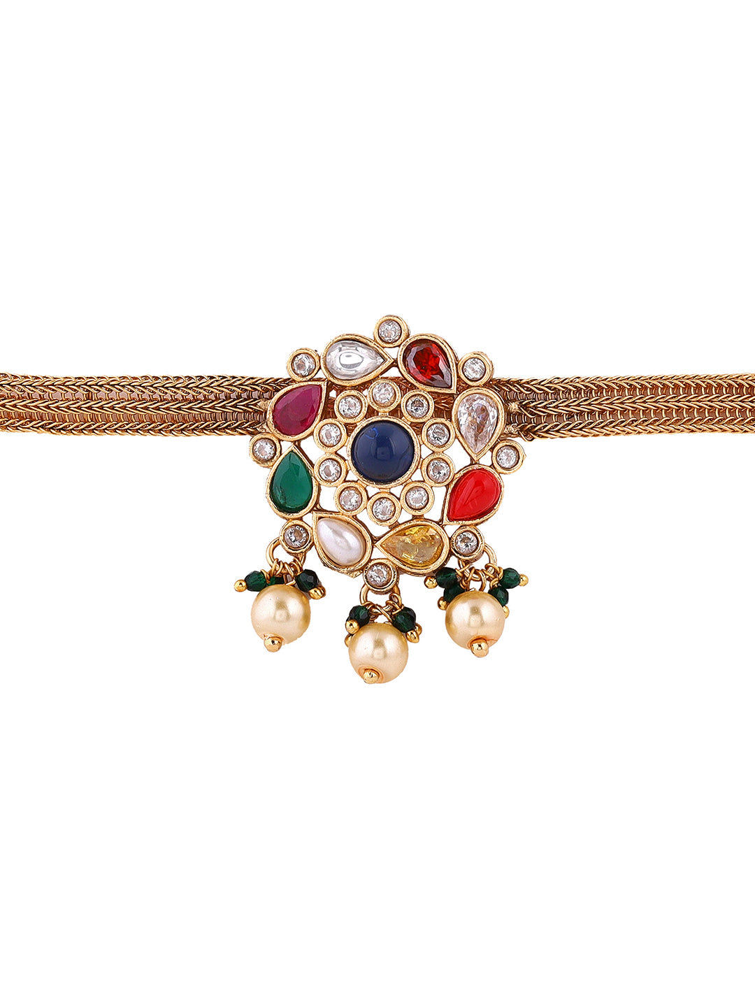 Navaratna Elegance Floral Attigai Pattern Gold Plated Necklace with Earrings Jewellery Set