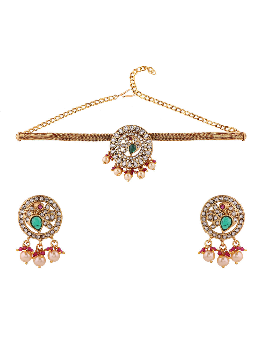 Floral Pattern Multicolor Elegance Gold Plated Chocker Necklace & Earrings Jewellery Set