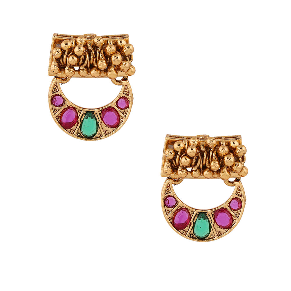 Mini Chand Pattern Gold Plated Necklace with Mini Stud Earrings Jewellery Set