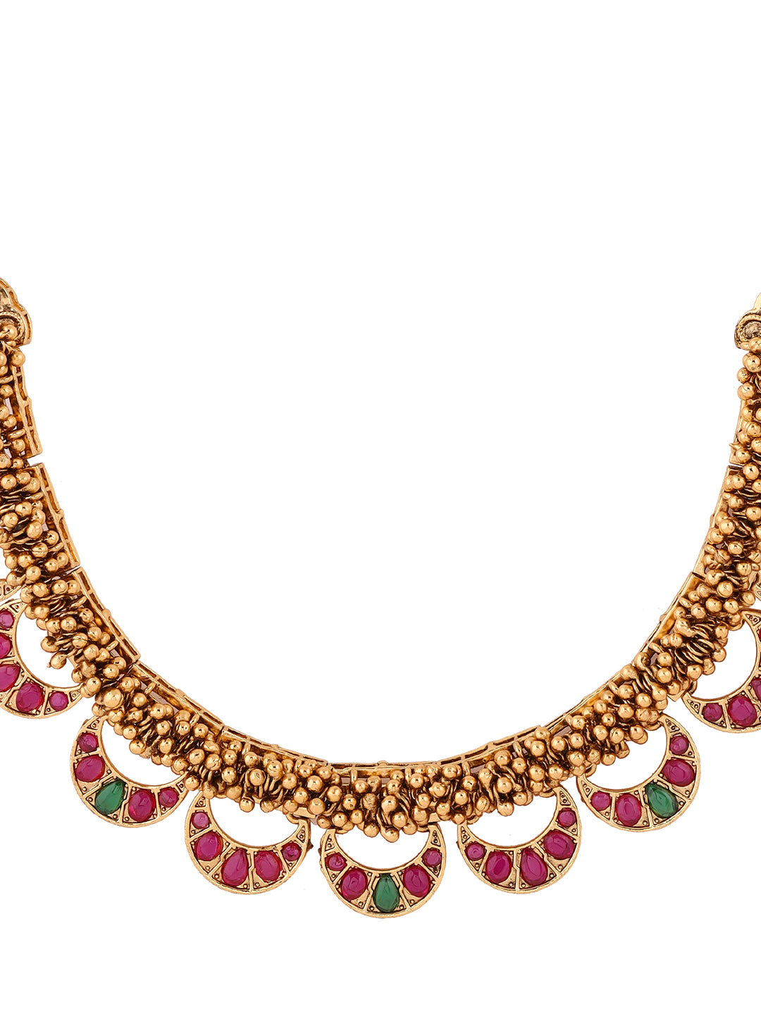 Mini Chand Pattern Gold Plated Necklace with Mini Stud Earrings Jewellery Set