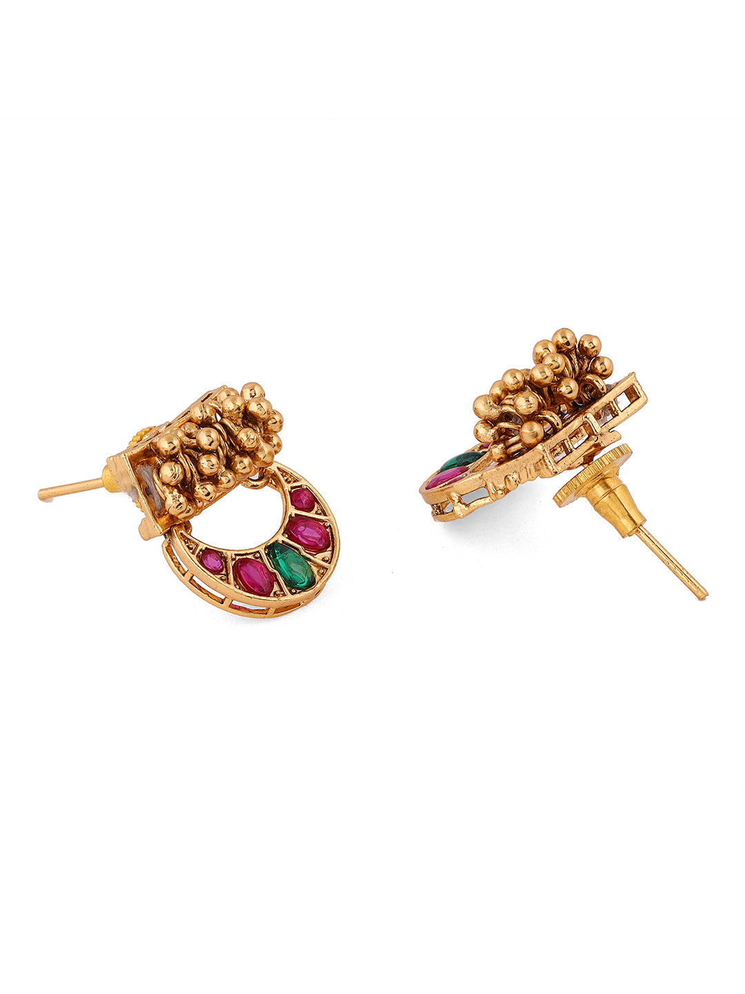 Mini Chand Pattern Gold Plated Necklace with Mini Stud Earrings Jewellery Set