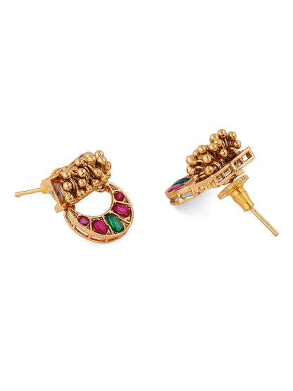 Mini Chand Pattern Gold Plated Necklace with Mini Stud Earrings Jewellery Set
