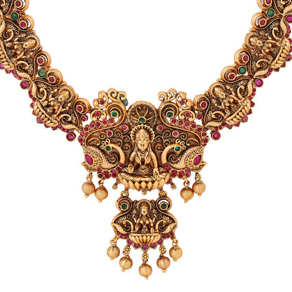 Goddess Lakshmi Sequel Style Gold Plated with Drop Earrings Jewellery Set