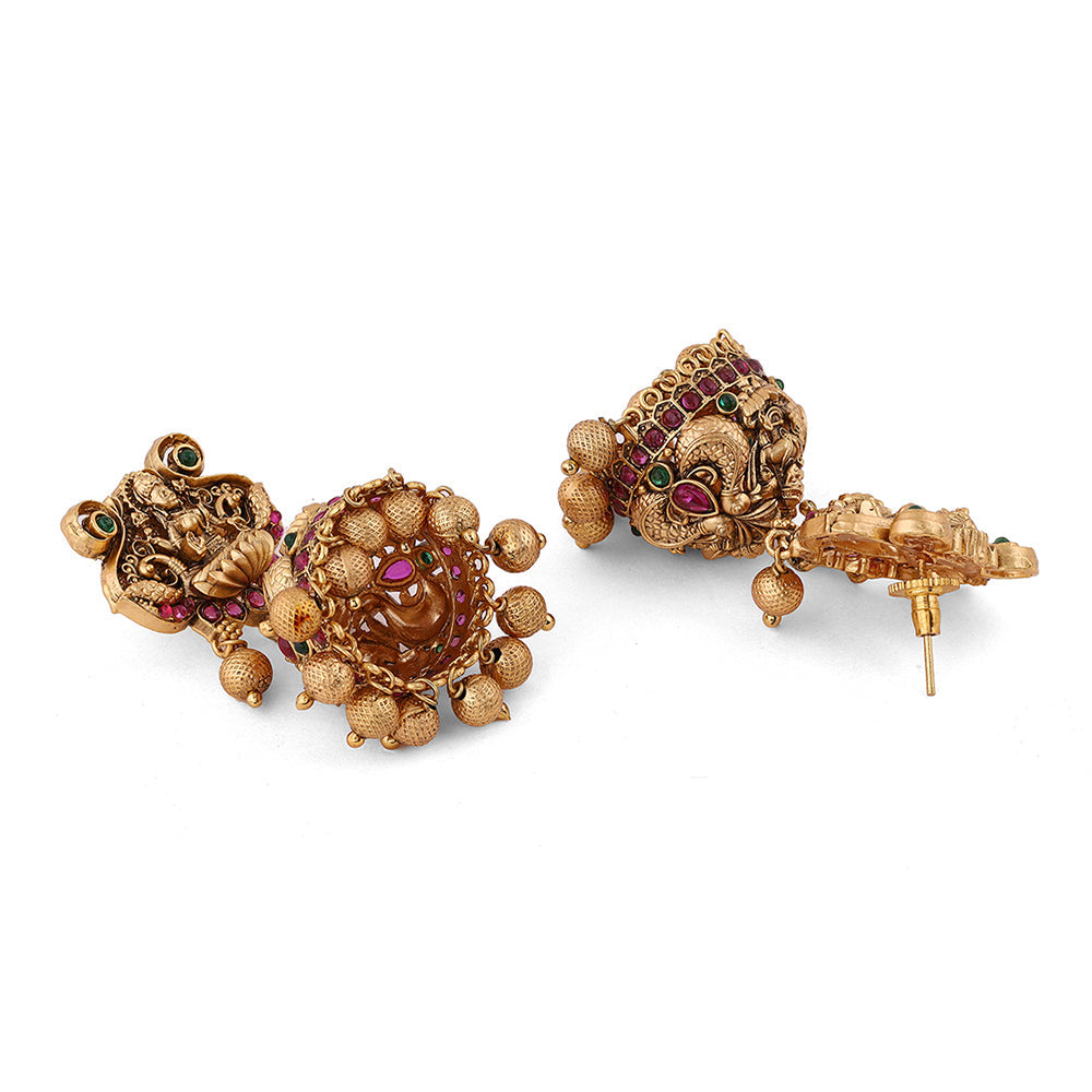 Goddess Lakshmi Sequel Style Gold Plated with Drop Earrings Jewellery Set