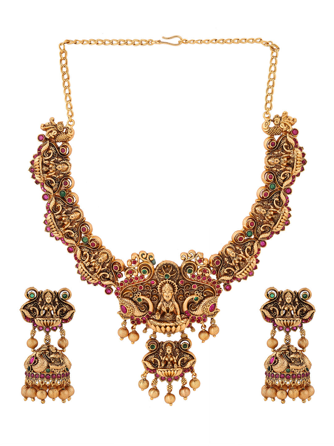 Goddess Lakshmi Sequel Style Gold Plated with Drop Earrings Jewellery Set