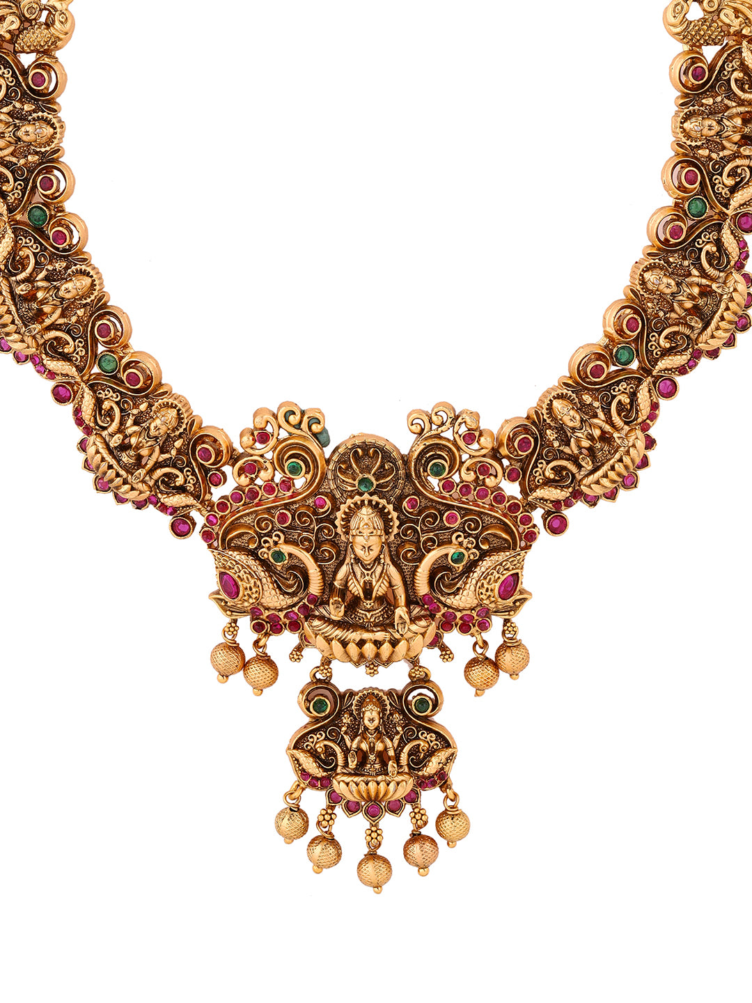 Goddess Lakshmi Sequel Style Gold Plated with Drop Earrings Jewellery Set