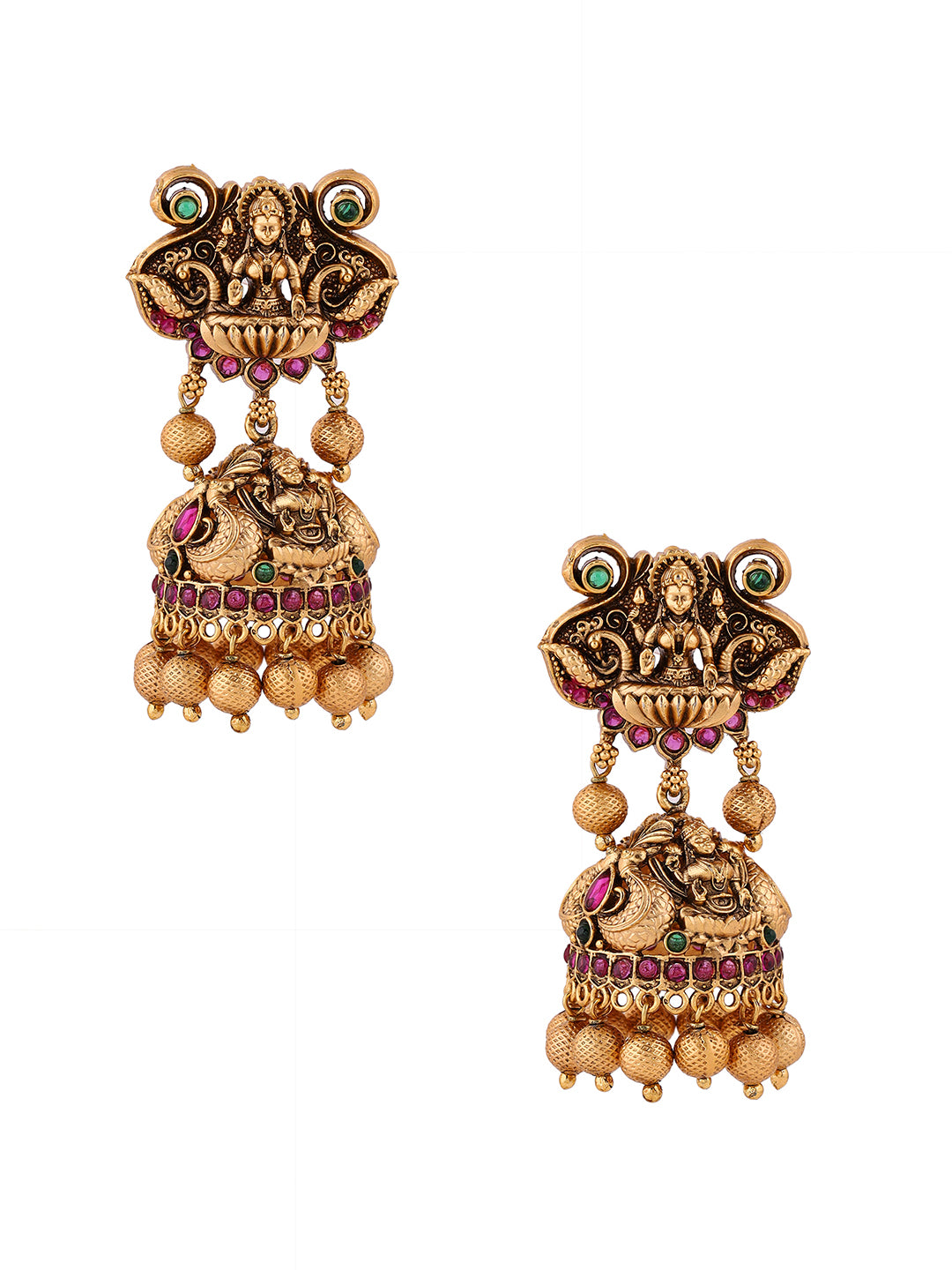 Goddess Lakshmi Sequel Style Gold Plated with Drop Earrings Jewellery Set
