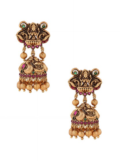 Goddess Lakshmi Sequel Style Gold Plated with Drop Earrings Jewellery Set