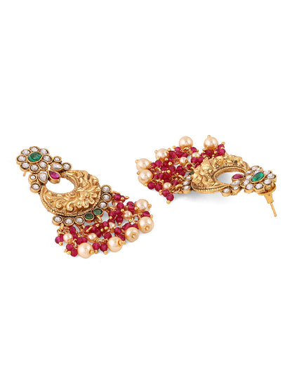 Floral Chandbali style Temple Pattern Gold Plated with Earrings Jewellery Set