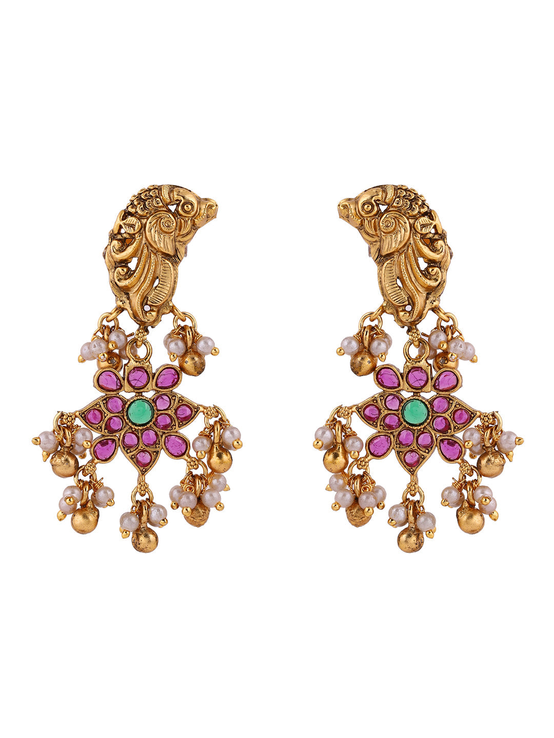 Twin Peacocks Floral Elegance Attigai Choker Necklace with Drop Earrings Jewellery Set