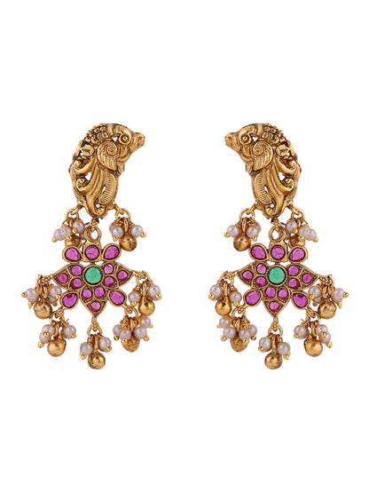 Twin Peacocks Floral Elegance Attigai Choker Necklace with Drop Earrings Jewellery Set