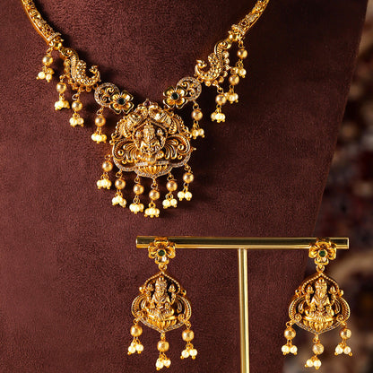 Lakshmi Twin Peacocks Elegance Gold Plated Necklace Drop Earrings Jewellery Set