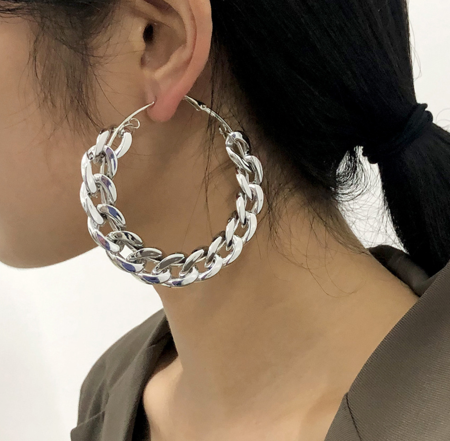 Retro Silver Chain Hoops