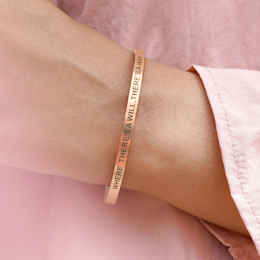 Where There's A Will, There's A Way Rose Gold Cuff Mantra Band