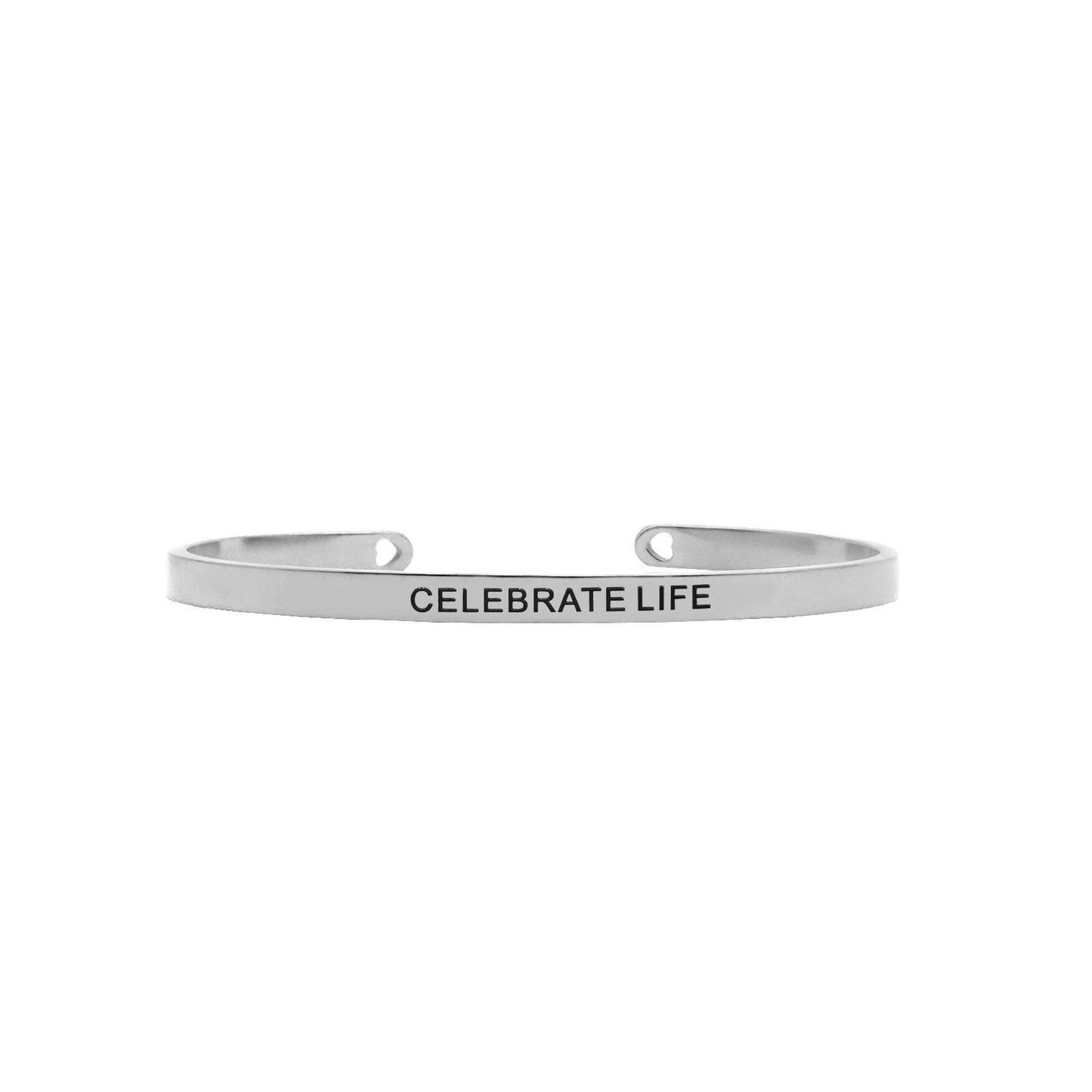 Celebrate Life Silver Cuff Mantra Band