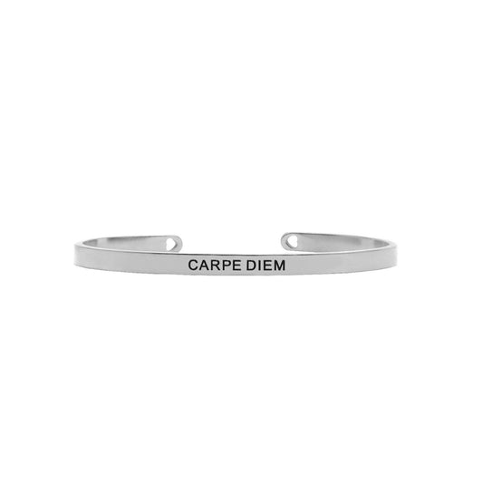 Carpe Diem Silver Cuff Mantra Band