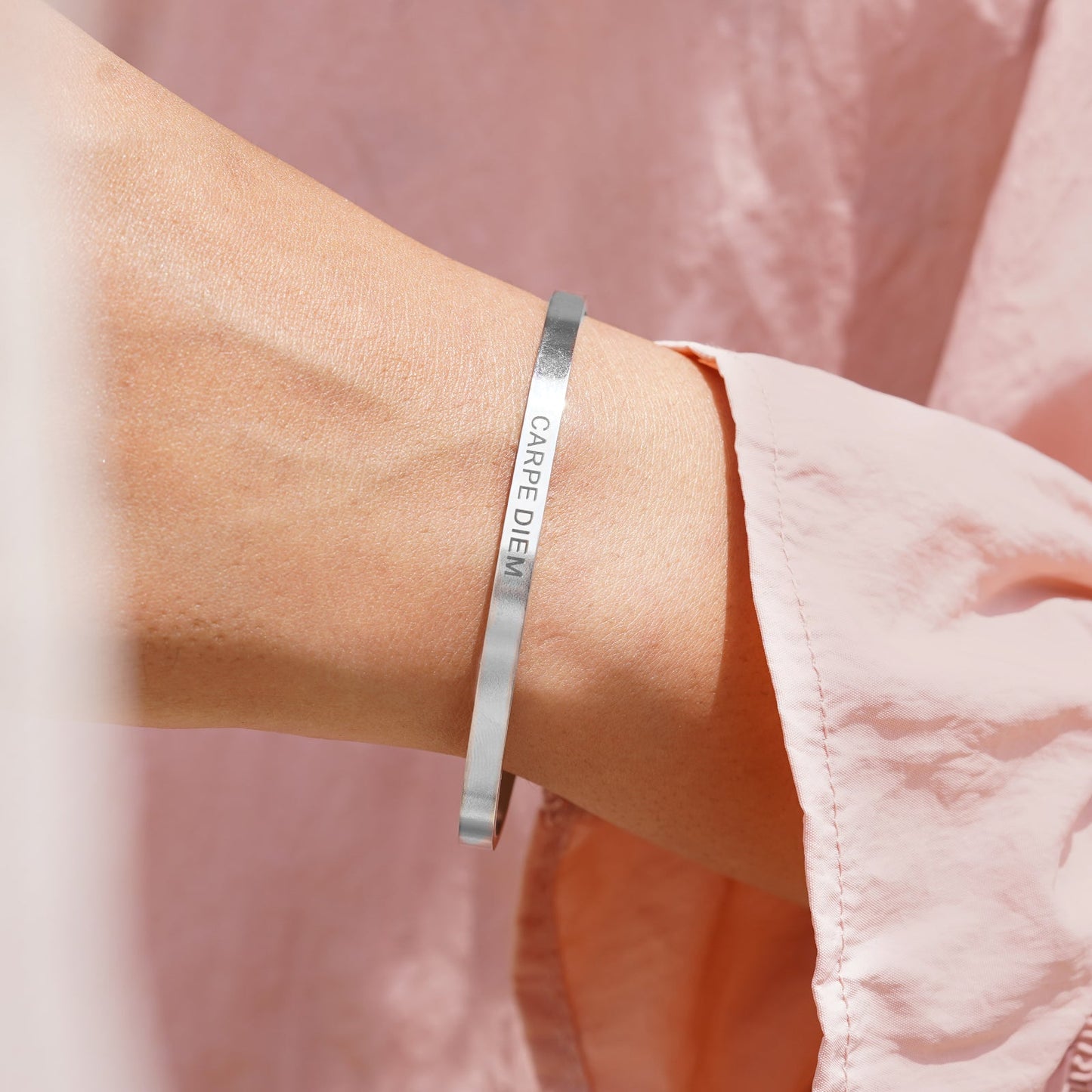 Carpe Diem Silver Cuff Mantra Band