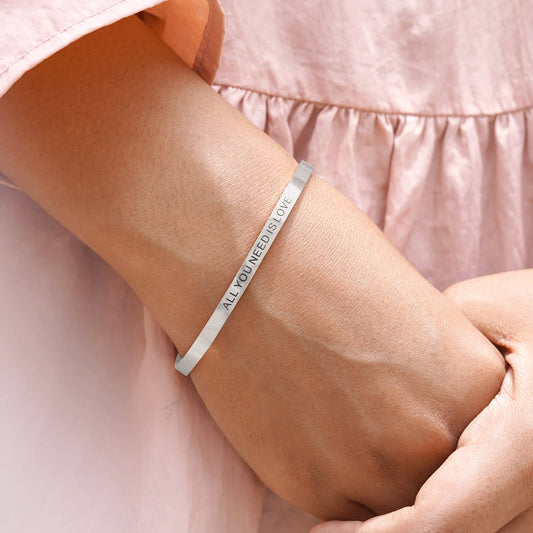 All You Need Is Love Silver Cuff Mantra Band
