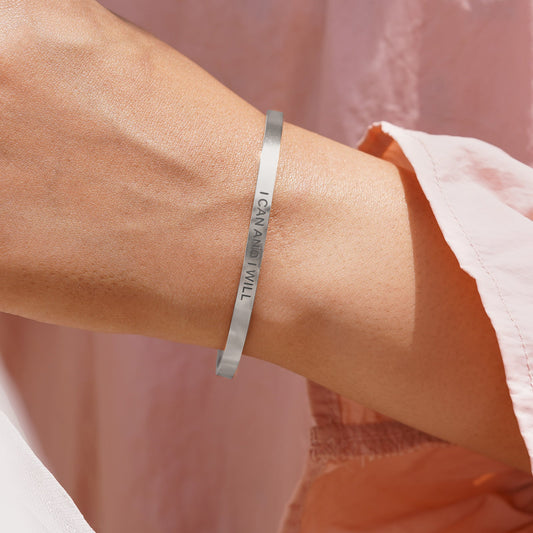 I Can And I Will Silver Cuff Mantra Band