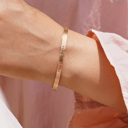 I Can And I Will Rose Gold Cuff Mantra Band
