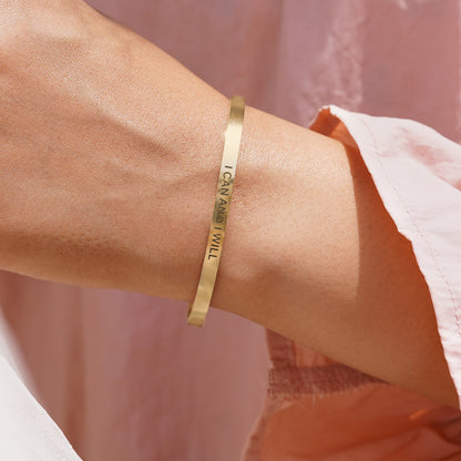 I Can And I Will Gold Cuff Mantra Band