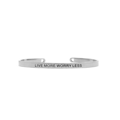 Live More, Worry Less Silver Cuff Mantra Band