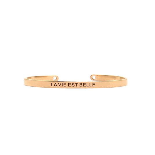La Vie Est Belle Rose Gold Cuff Mantra Band