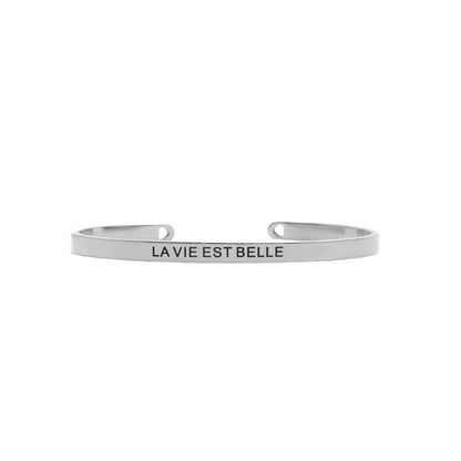 La Vie Est Belle Silver Cuff Mantra Band