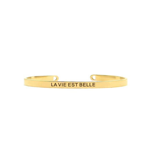 La Vie Est Belle Gold Cuff Mantra Band