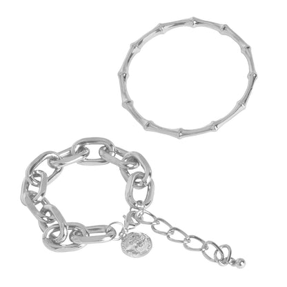 Nadia Silver Chain Link Set of 2 Bracelet