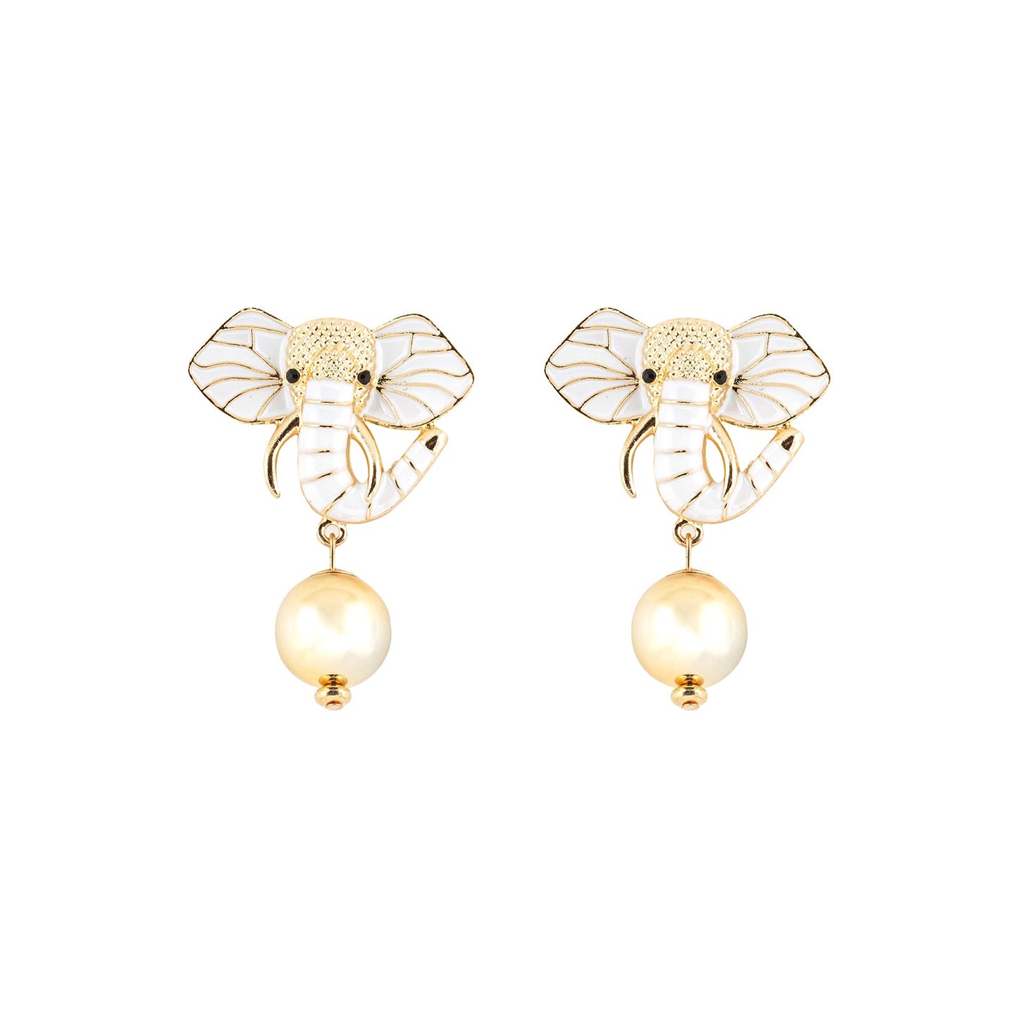 Eli The Elephant White And Gold Earring