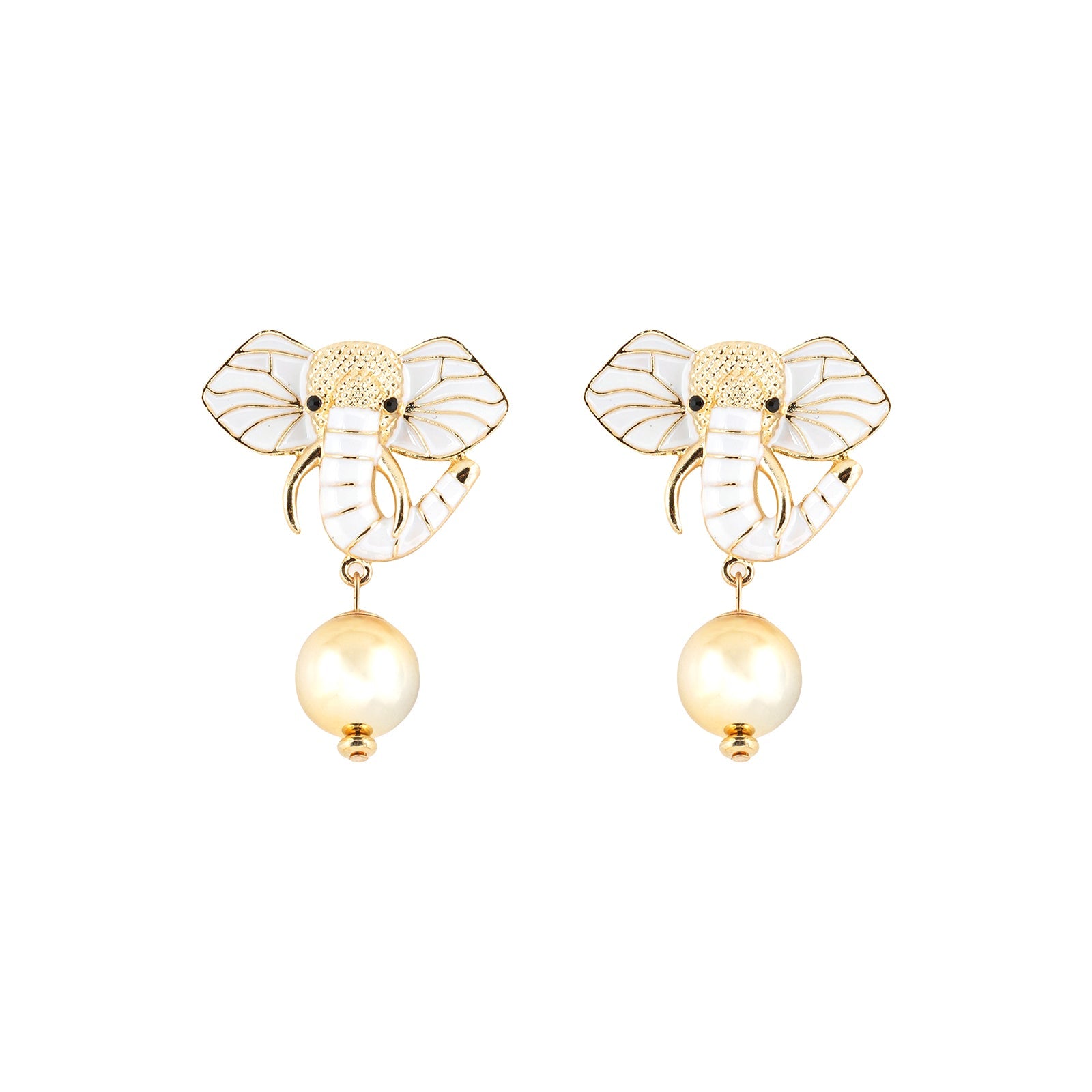 Eli The Elephant White And Gold Earring