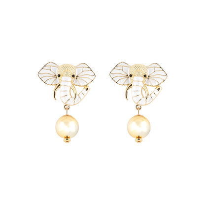 Eli The Elephant White And Gold Earring