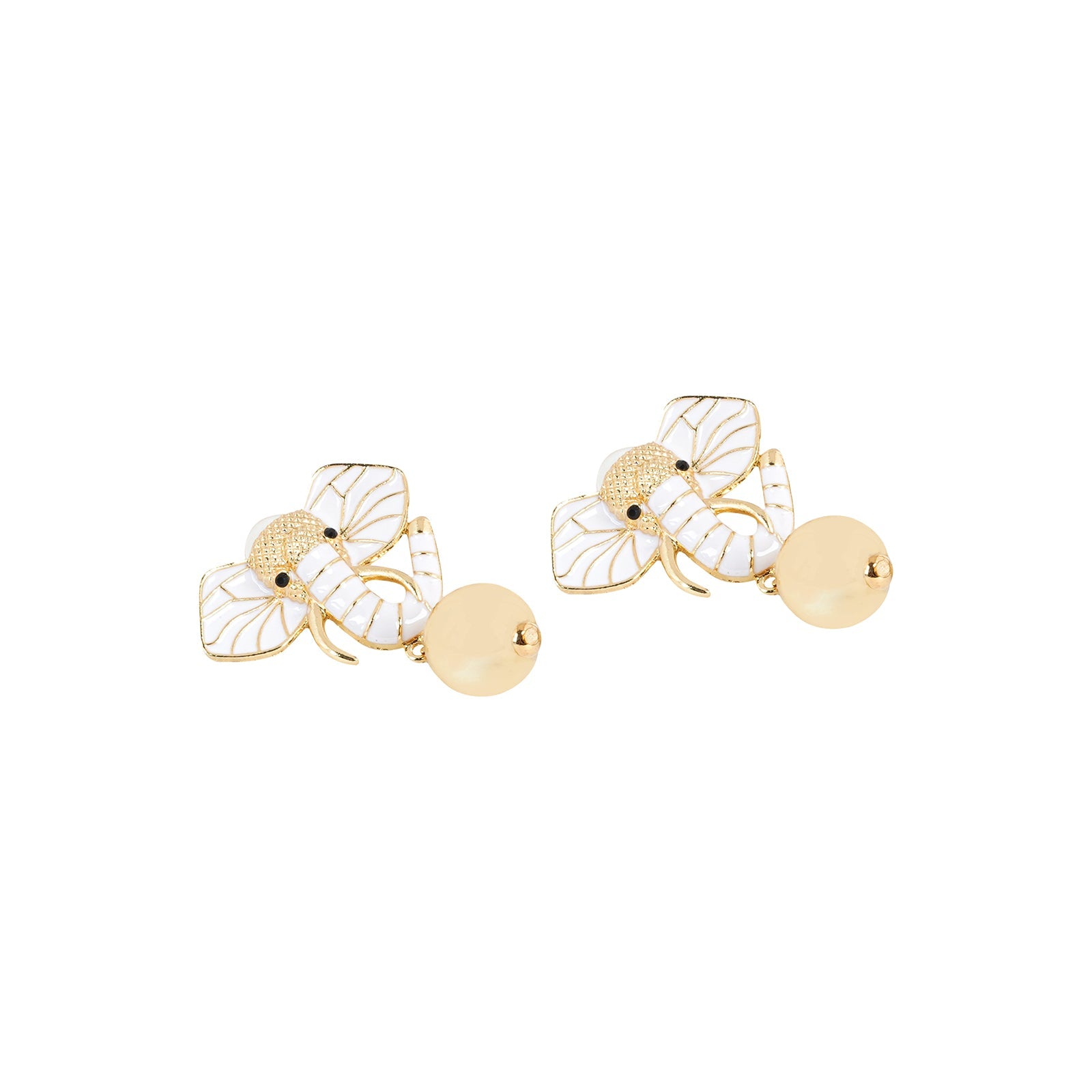 Eli The Elephant White And Gold Earring
