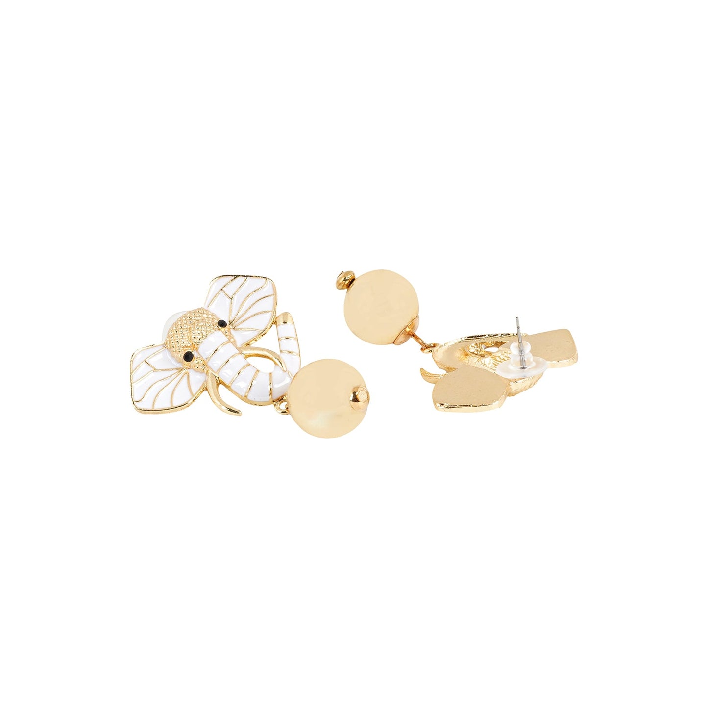 Eli The Elephant White And Gold Earring