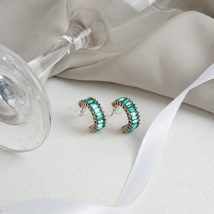 Ula Hoop Green Stone Earrings