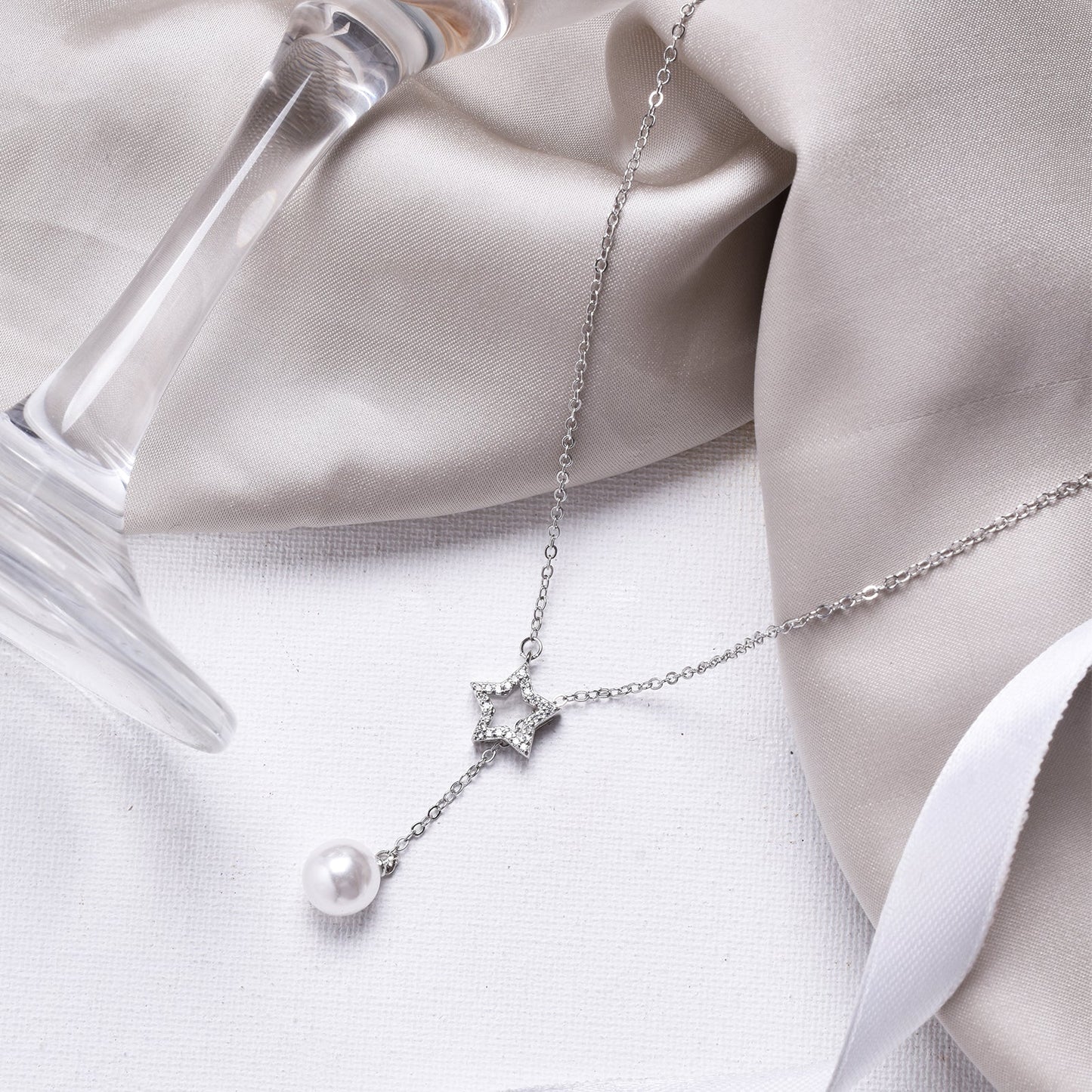 Star Drop Silver Necklace