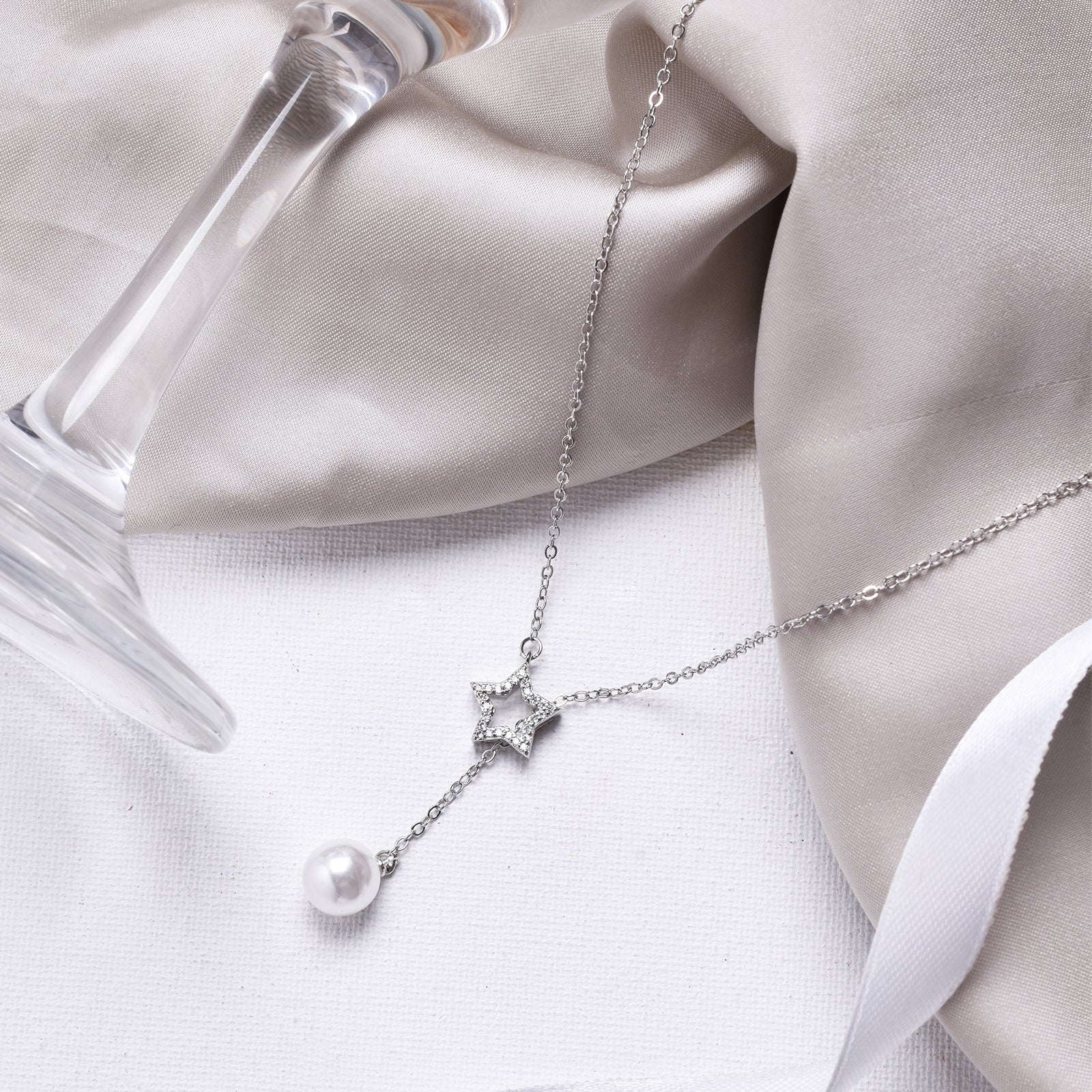 Star Drop Silver Necklace