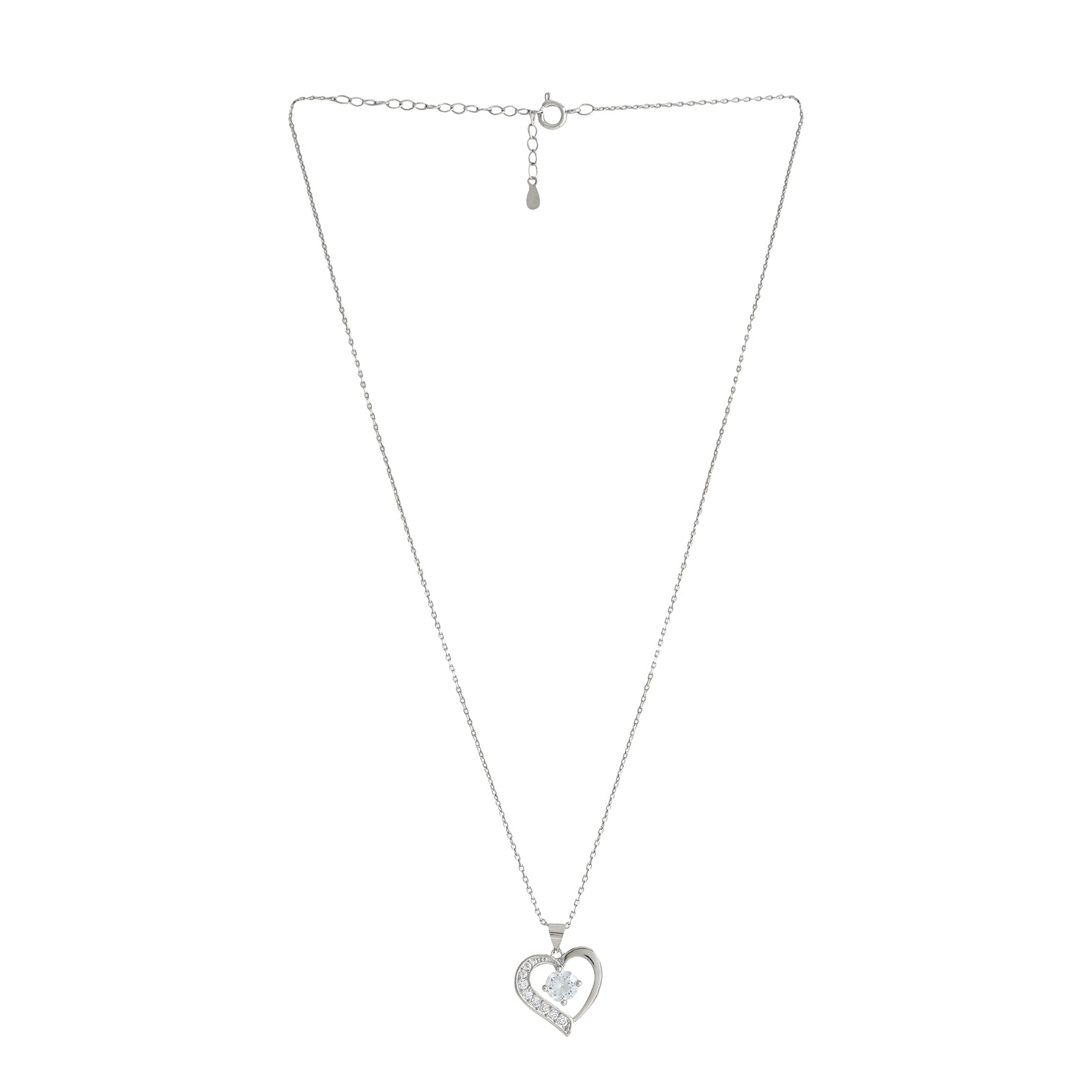 Aveline Drop in a Heart Silver Necklace