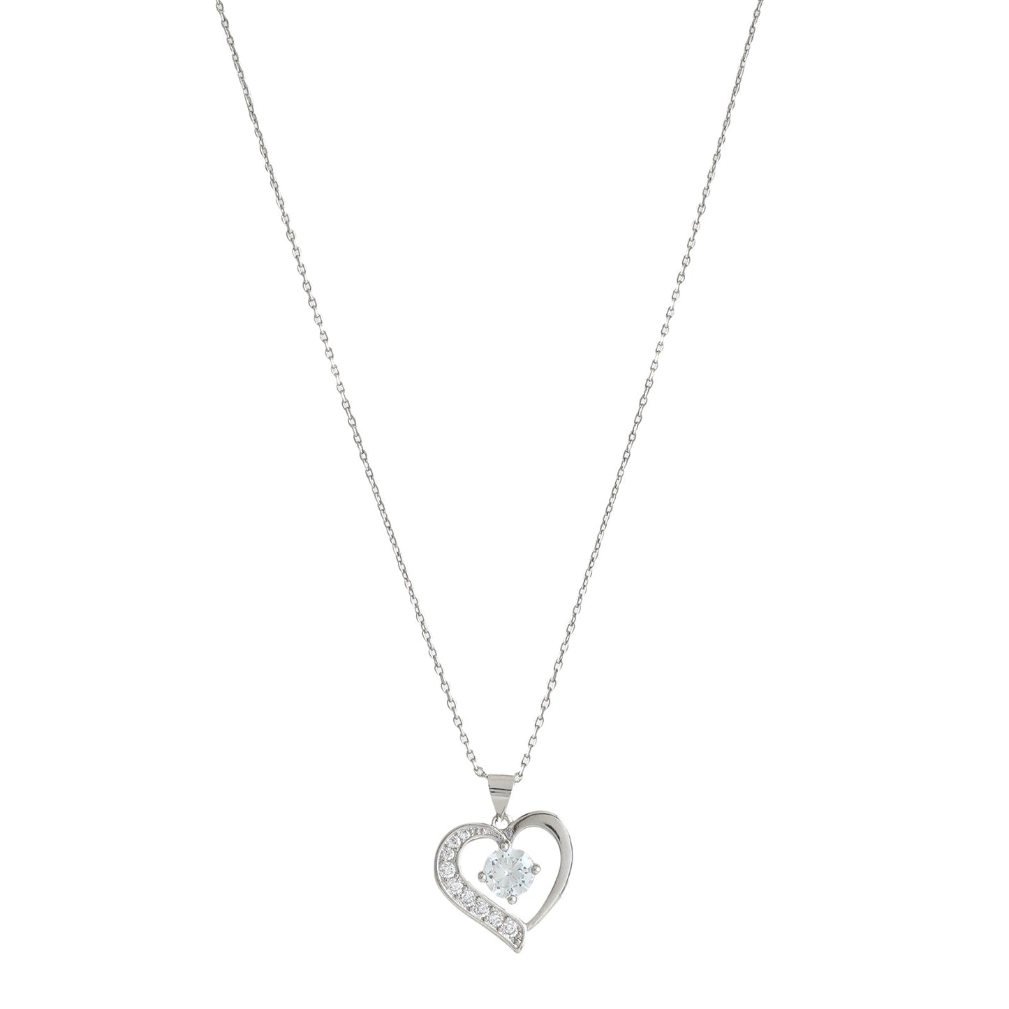 Aveline Drop in a Heart Silver Necklace